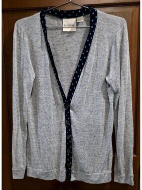 Popomomo WOMENS BUTTON V-NECK LONG CARDIGAN GRAY/BLUE Size M - MADE USA